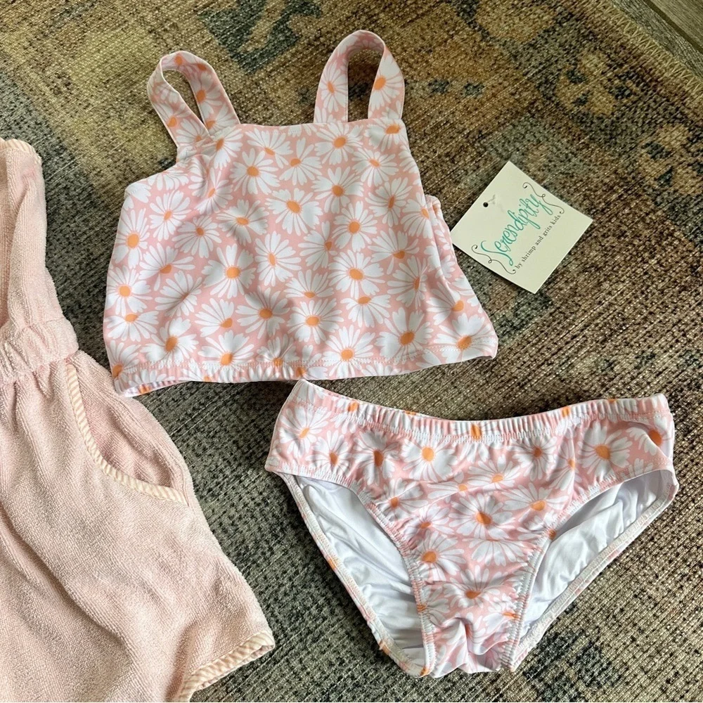 NWT Serendipity Pink Sunflower Bathing Suit and Cover Up sz L